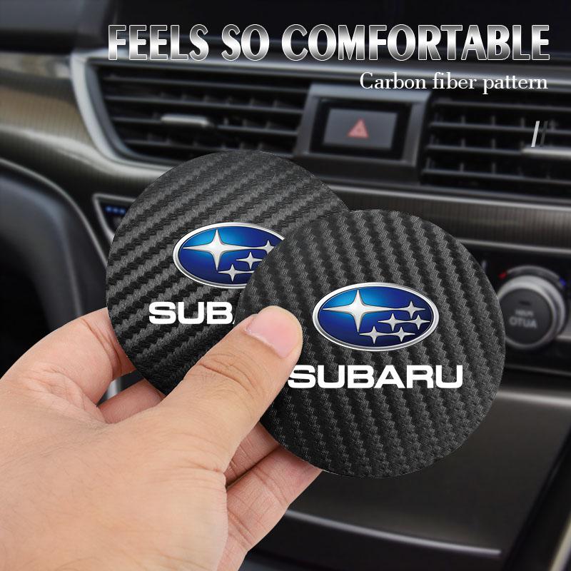 For Subaru STI Forester Impreza Legacy Outback XV BRZ WRX Tribeca 2Pcs Leather Coaster Cushion Anti-Noise Water Cup Pad ge3
