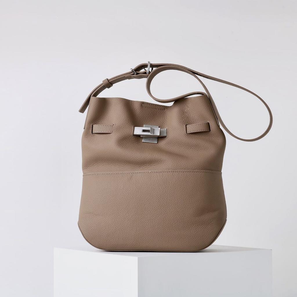 Kopfschicht Rindsleder Eimer Tasche Leinwand Große Kapazität Einfach Pendeln Vielseitig Crossbody Einzelne Schulter