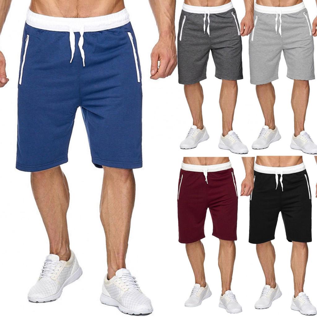 

Мужские спортивные повседневные шорты для бодибилдинга на молнии с карманом и гибкой талией