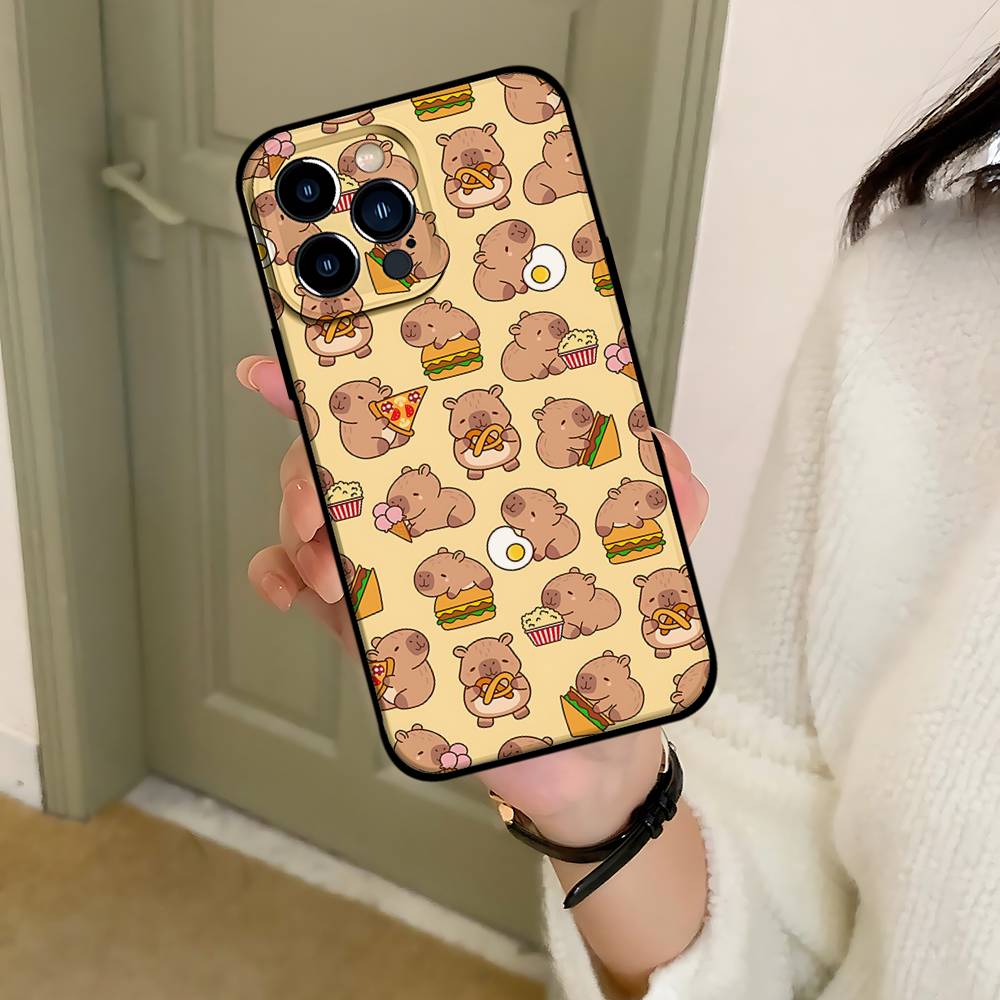 C-Cartoon-C-Cutes C-Capybara Handyhülle Schwarz Passend für iPhone 17,16,15,11,13,14 Pro Max,Plus,X,Xr,Xs Max,13Mini