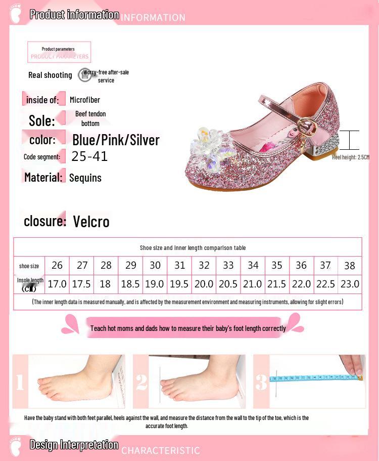 Girls' Elsa Princess Crystal High Heels - Spring/Autumn Fashion Shoes for Little Girls