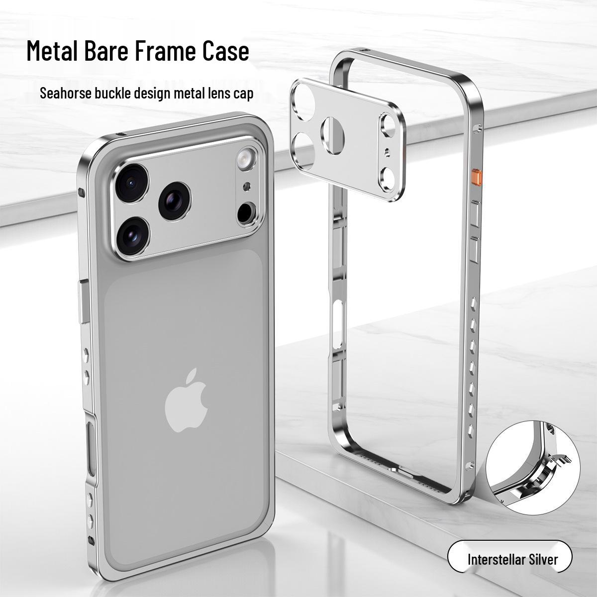 Apple 17 Pro Max Seahorse Buckle Metal Frame iPhone 16 Anti-Drop Hard Case iPhone17 Frame Only серебряный