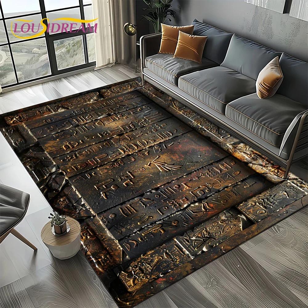 2025 Antikes Ägypten Hieroglyphen Mythologie Wandmalerei Teppich für Wohnzimmer Schlafzimmer Sofadekoration,Rutschfeste Bodenmatte