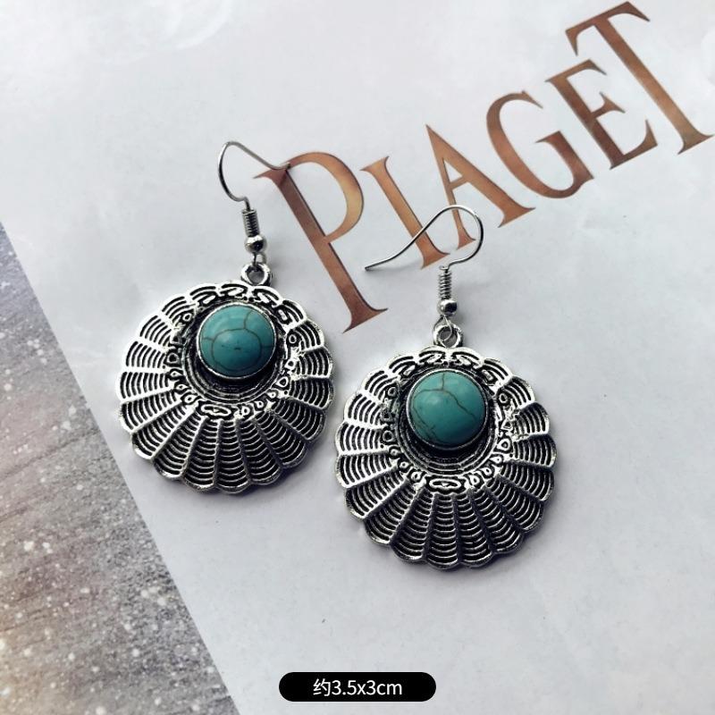 Temperament Retro Turquoise Earrings, Ancient Silver Water Drop Fringed Earrings, Women's Versatile Long Ear Jewelry