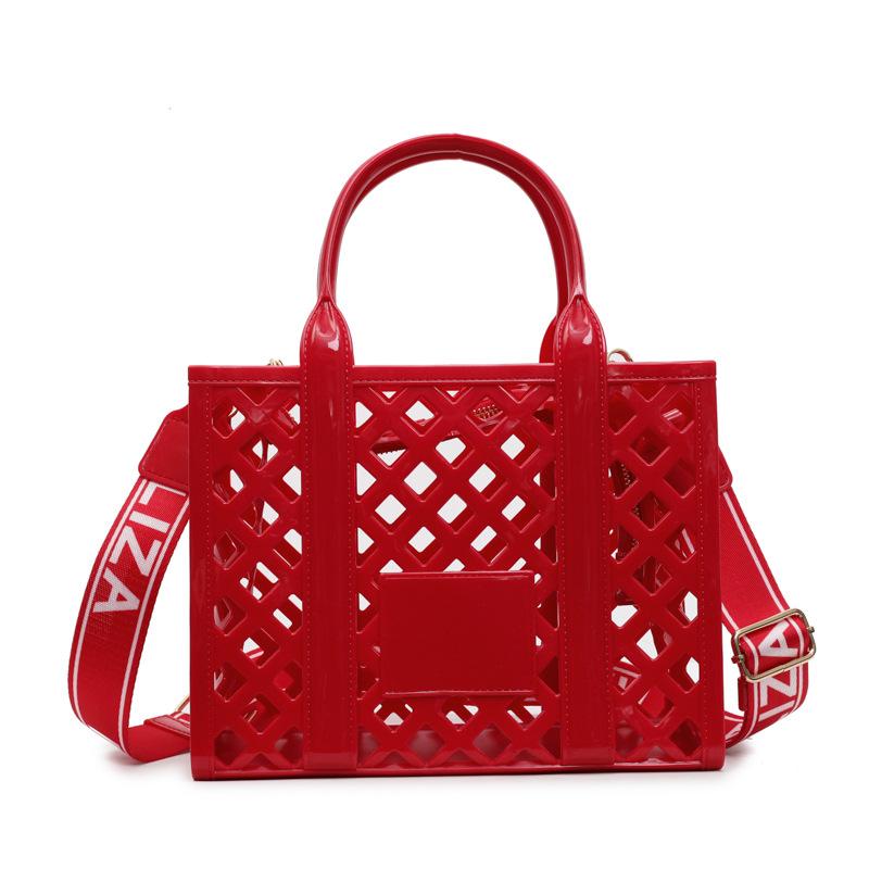 

Пластикова пляжна сумка великої місткості, новий літній тренд, м яка дівчина, ажурна, на плече, крос-боді, кошик для овочів, приплив червоний