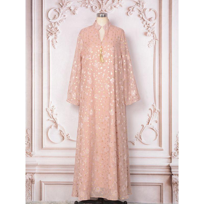 

Amazon Dubai European and American Women clothes Robe New Bronzing Tassel Pendant Elegant Middle East Length Dress Dress Pink 2XL