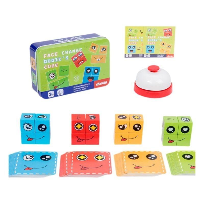 Colorful Wooden Face-changing Magic Cube Toy In Iron Box Children's Battle Toy