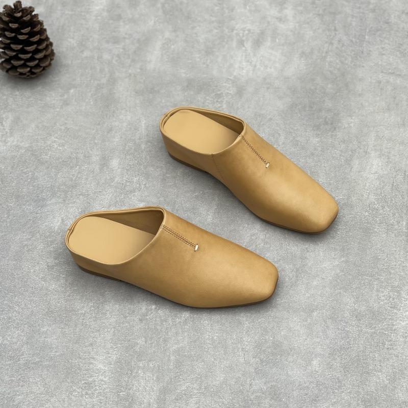 New Style of Flip-top High Heels Retro and Breathable Half-drag Square Toe Women's Shoes Devotion