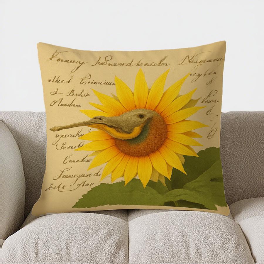 Home Decor Sunflower & Bird Decorative Throw Pillow Cover Pattern Cushion Cover Suitable For Sofa Bedroom Car Pillow Cover