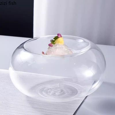 Kreative transparente doppelseitige Glasschüssel Restaurant Dessertschüssel Snackschüssel Obstschalen Dim Sum Schalen Spezialgeschirr