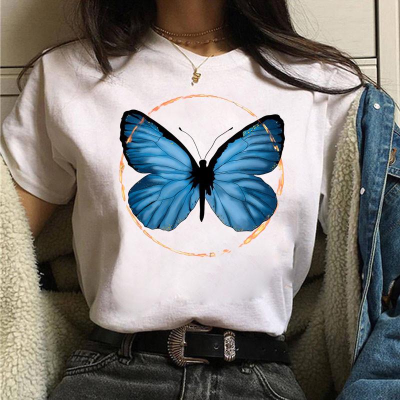 

Women Summer T-Shirt 2025 Aesthetic Butterfly Print T Shirt Ladies Streetwear Harajuku Tops Female Short Sleeve Tshirt Oversize XXXL білий