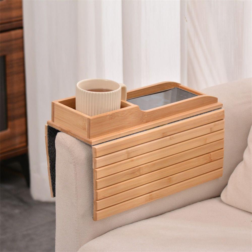 Durable Anti-Slip Couch Arm Tray Wooden Space-Saving Sofa Arm Tray Couch Arm Table for Eating/Drinks/Snacks