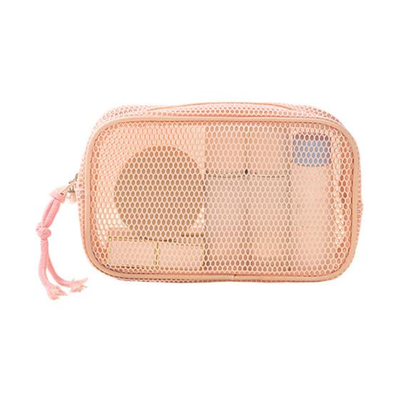 

Mesh Cosmetic Bag Portable Travel Makeup Organizer Breathable Zippered Toiletry Pouch with Lanyard for Home Office Gym розовый
