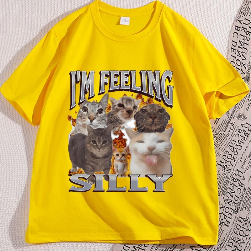 

IM Feeling Silly Funny Cat Tshirt Graphic Tees Unisex Women Funny Cat Printed Tshirt Causal Cotton Short Sleeve Loose Clothes 3XL