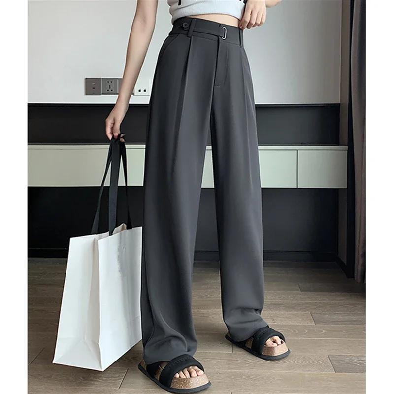Solid Color High Waist Loose Trousers FemaleSeoulish Summer Women's Casual Pants Wide Leg Pants Elegant Office Lady