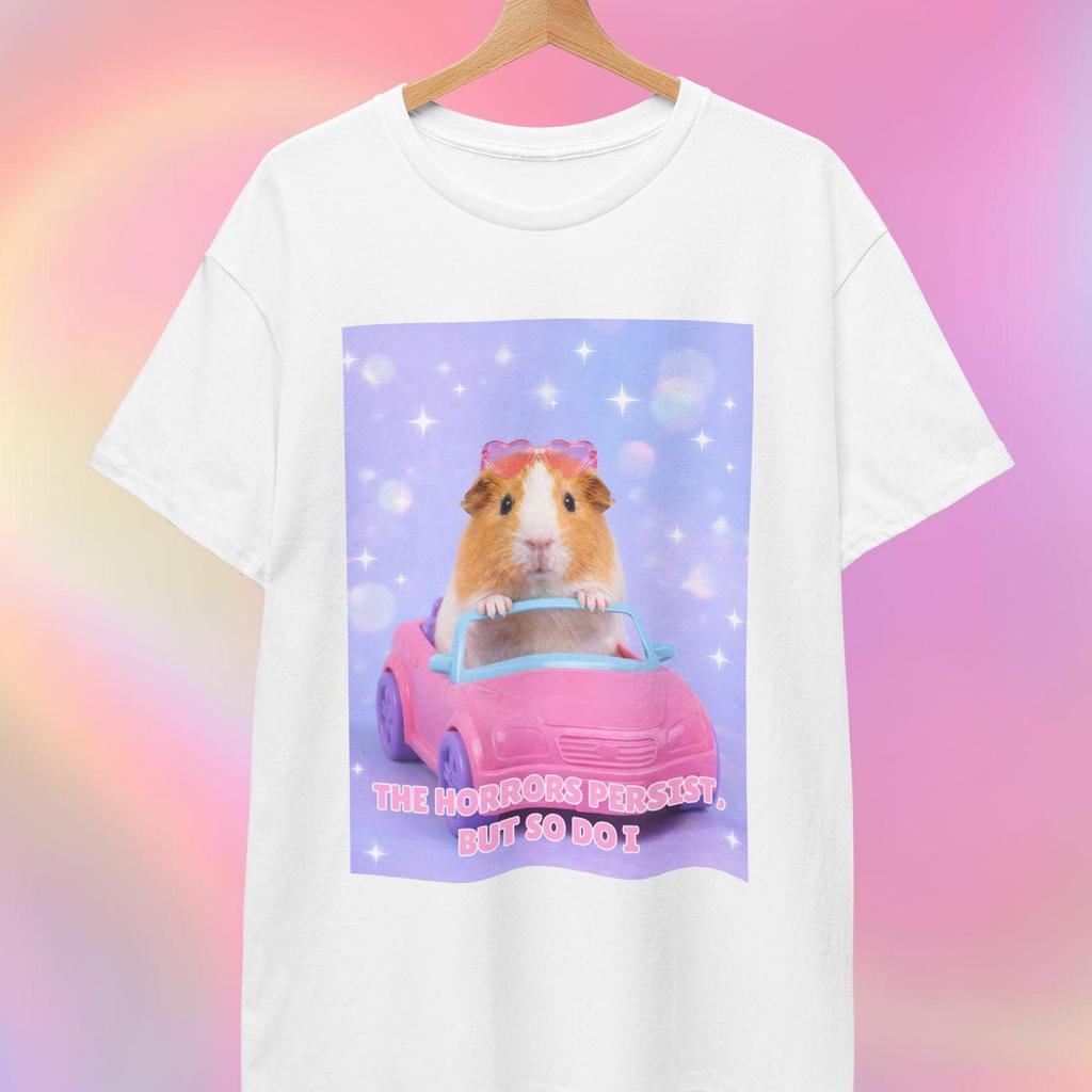 Meerschweinchen Meme T-Shirt | Die Schrecken, dauern an, aber ich auch