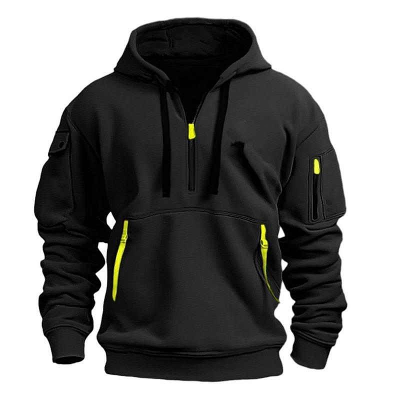 Men S Hooded Zipper Long Sleeve Loose Multiple Pockets Casual Sports Sweatshirt