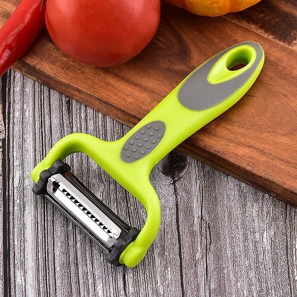 3 in 1 Rotary Multi-Functional Peeler, Suitable for Vegetable and Fruit, Serrated Blade+Straight Julian Stainless Steel, Anti-Slip Handle, Slicer