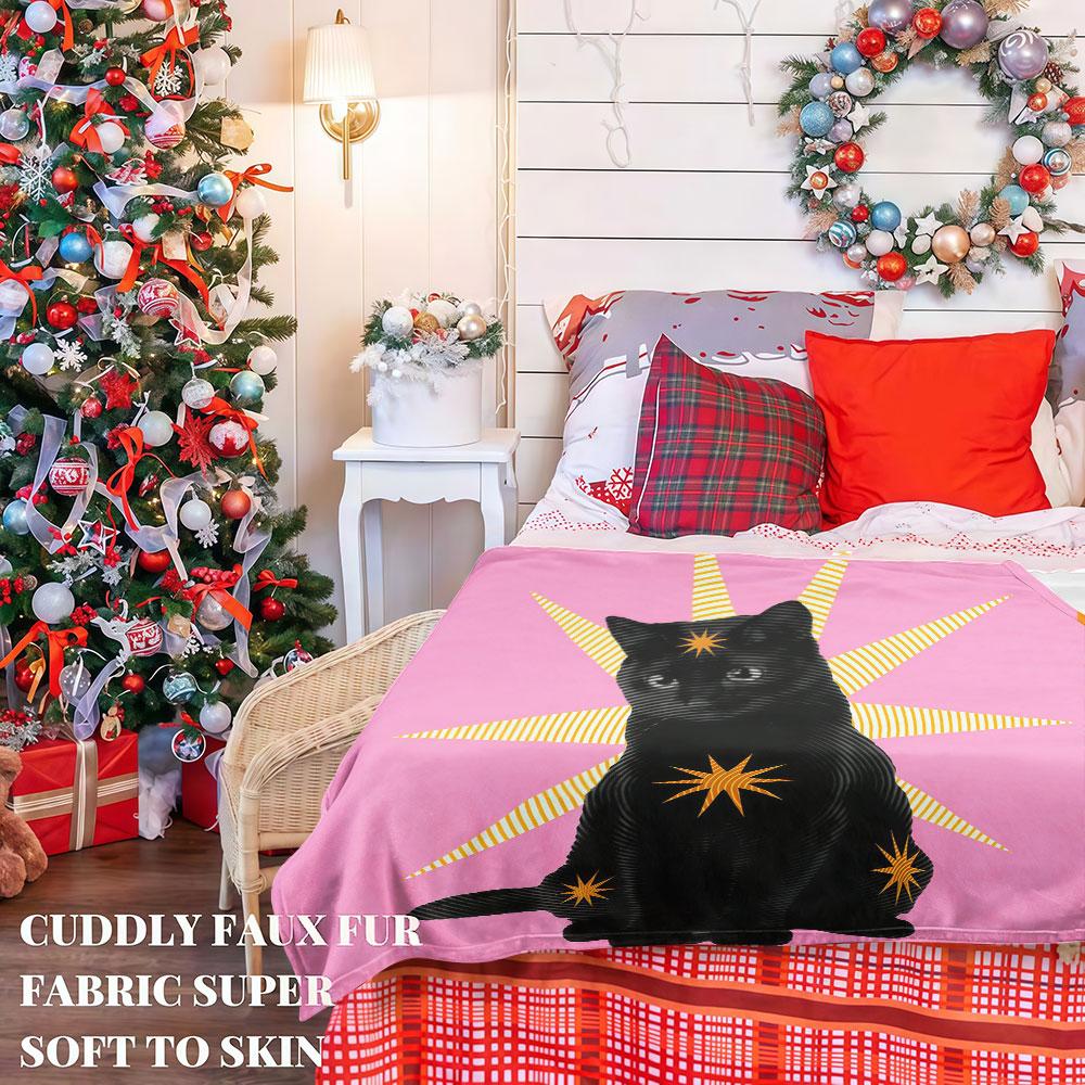 Starburst Black Cat Winter Summer Flannel Blanket Throw Fleece Soft Fuzzy Plush Cozy Fleece Blankets For Sofa Ideal Gifts