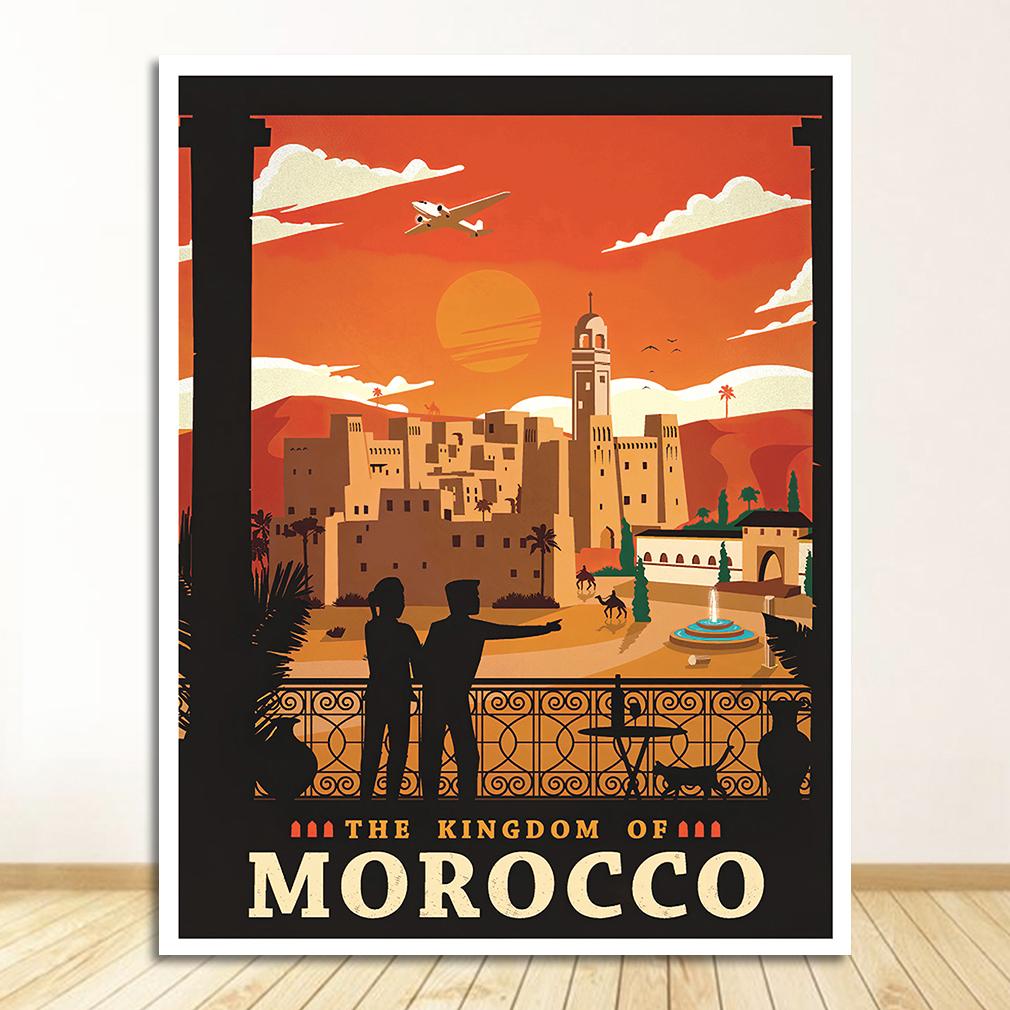 Canvas Paintings Vintage Wall Kraft Posters Coated Stickers Home Decorative Gift Visit Africa Morocco Desert Travel