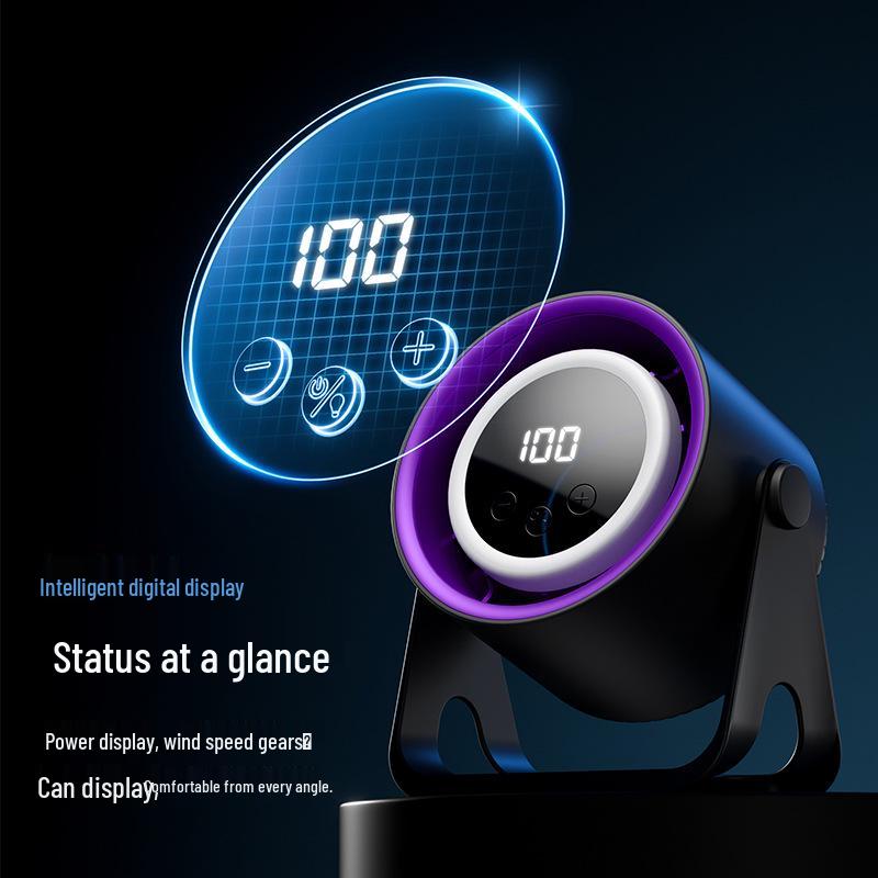 Silent USB Rechargeable Desktop Fan with Digital Display for Office and Dorm