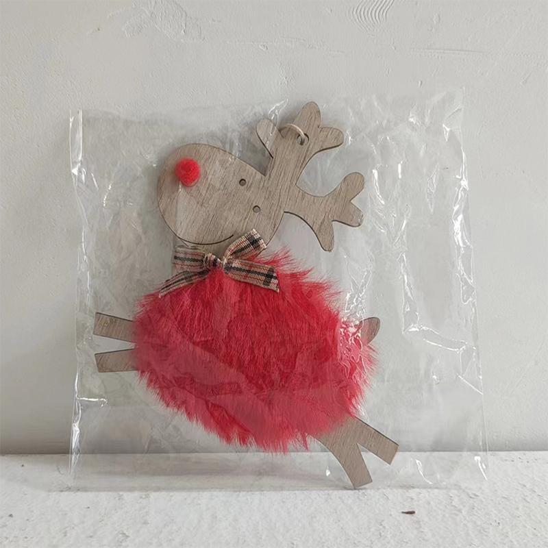 1PC Cute Christmas Tree Decor Xmas New Year Xmas Party Decor Wooden Plush Deer Pendant