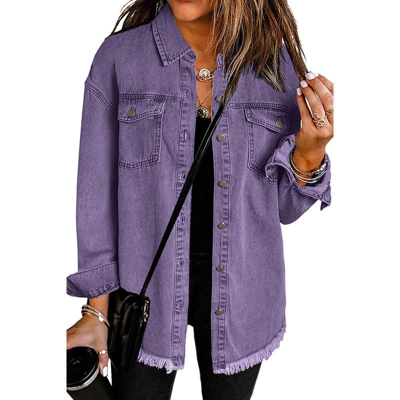 Women's Autumn/Winter Washed Denim Jacket - Loose Fit, Versatile, Single-Breasted, Long-Sleeved Top