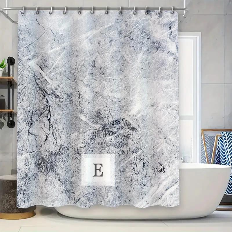 

Marble Print Shower Curtain With Monogram White Black Modern Home Bathroom Decor W60H190(CM)-1 Pcs
