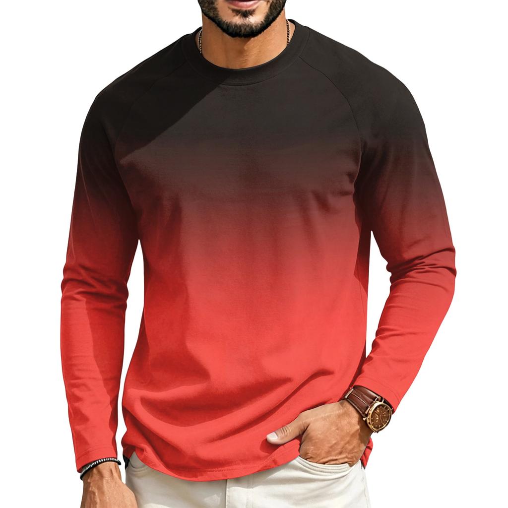 Heren Casual T-shirt met Ronde Hals, Raglanmouwen en Lange Mouwen