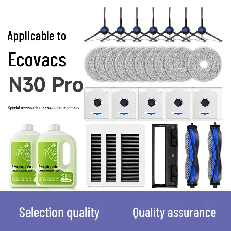 Ecovacs N30 Pro Accessory Kit: Dust Bag, Cloth, Roller, Edge Brush, Filter, Cleaning Liquid