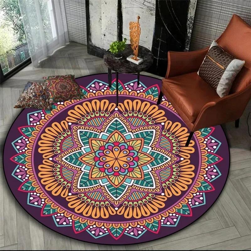 Bohemian Mandala Round Bedside Rug For Hanging Basket Computer Chair Floor Mat Meditation Yoga Mat Home Decoration