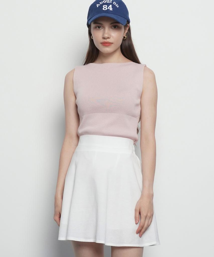 THE-ABON Women'S Boat Neck Knit Sleeveless Sky Blue