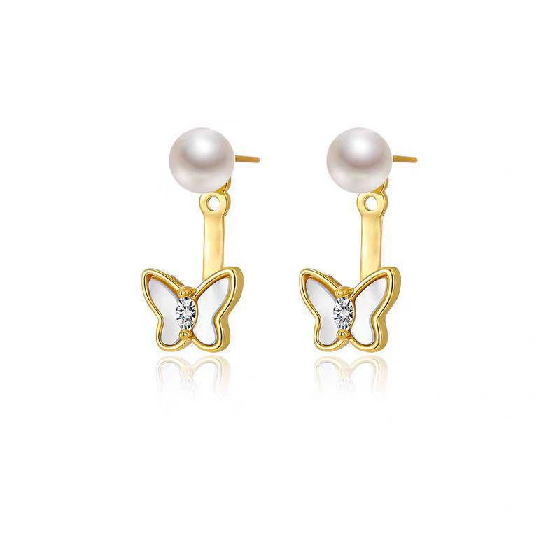 Butterfly Shell Faux Pearl Stud Earrings: Elegant High-End Design for Women, 2025 New Style