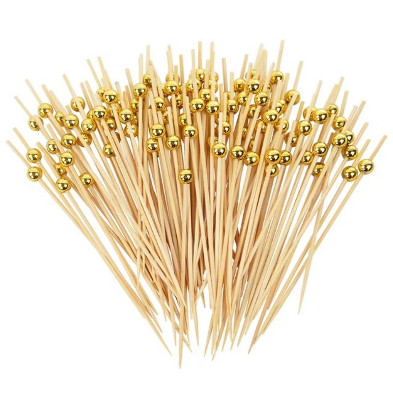 100PCS Disposable Pearl Toothpicks Disposable Bamboo Skewers Fruit Appetizers Cake Desserts Forks Wedding Party Supplies