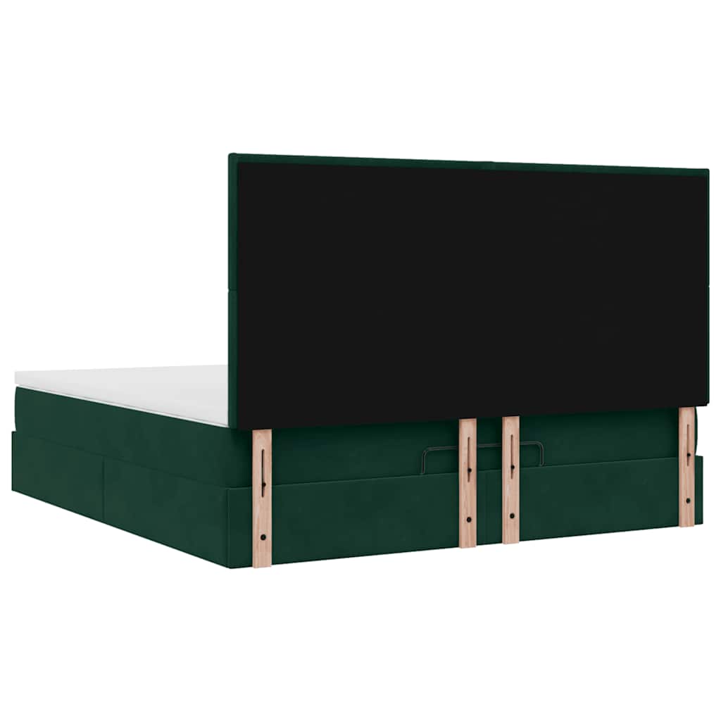 Ottoman Bed with Mattress Dark Green 160x200 Cm Velvet
