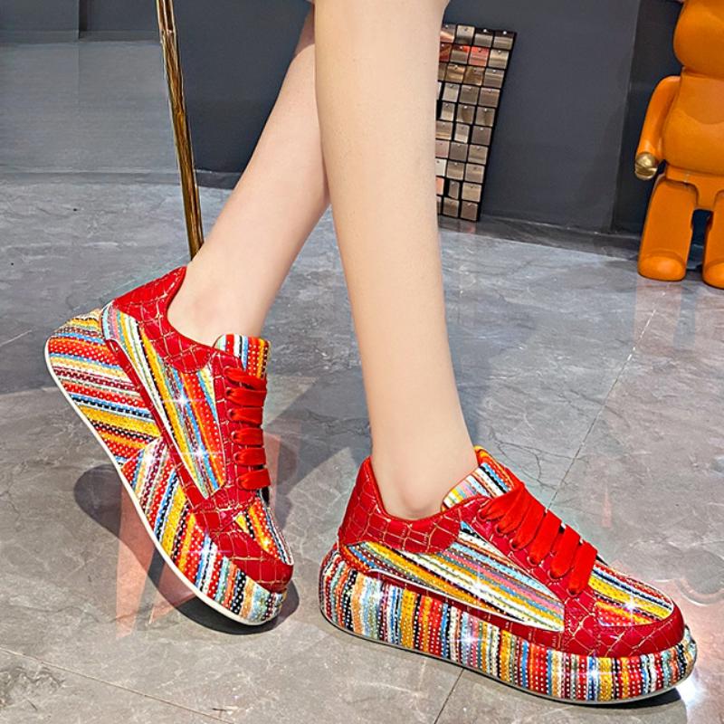 Colorful Starry Sky Rhinestone Sports Shoes for Women Thick Sole Mesh Comfortable Breathable Sports Shoes