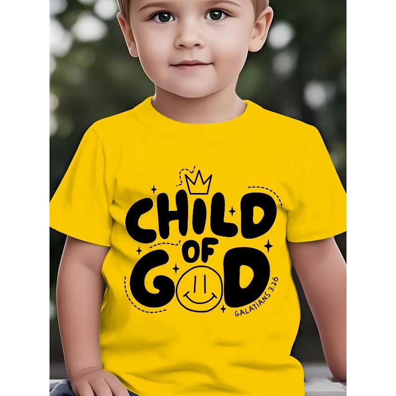 

European sizes Summer Boys Fashion Short-Sleeve T-Shirt CHILD OF GOD Crown Cartoon Pattern Print Outdoor Casual Top 164cm жовтий