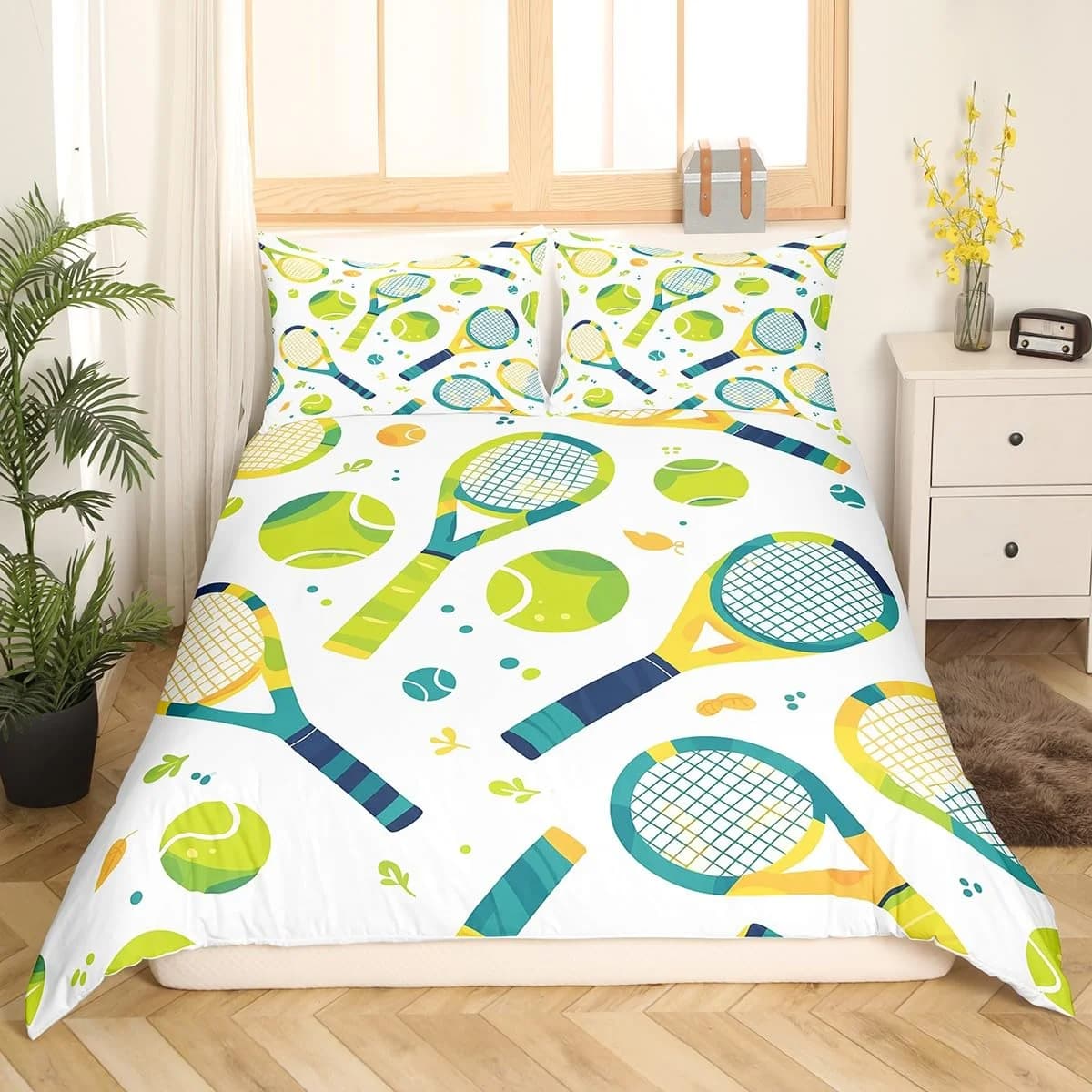 

Tenis Soft Duvet Cover Large Sports Themed Bed Decoration Tenis Couple Soft Duvet Cover Bal Sports Suitable for Children Kids Tenagers 135*200cm Eu-Single