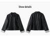 Women's Retro High-End Black Leather Jacket with Spliced Cuffs - Spring 2025 Collection (YB8859)