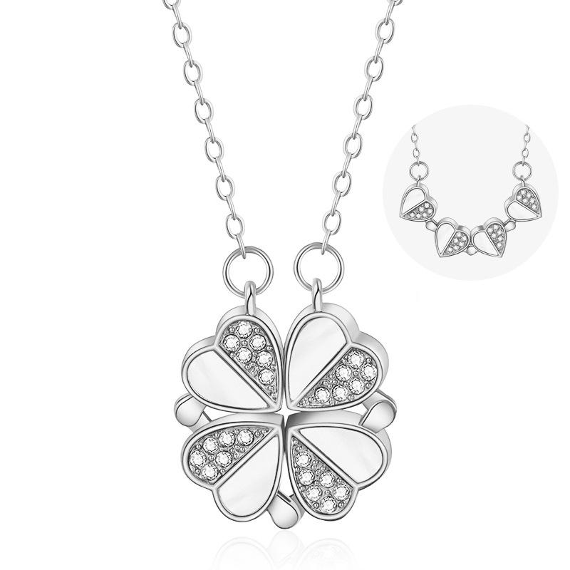 

Titanium Steel Luxurious Four Leaf Clover Necklace Featuring Diamond Inlay For Stylish Women срібний