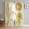 Sketch Nature Set In Vintage Style Chiffon Sheer Curtains for Living Room Bedroom Decoration Window Voiles Tulle Curtain