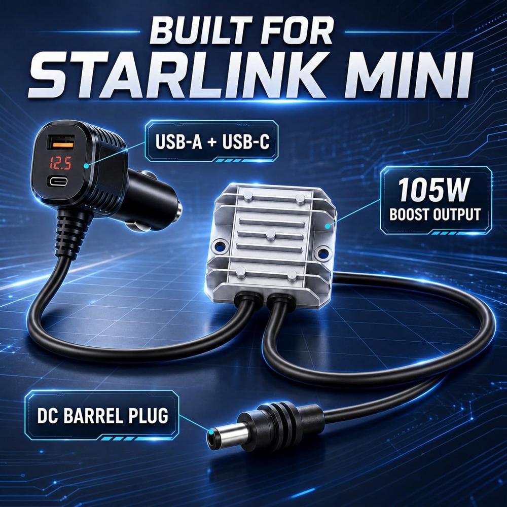 Step Up Converter for Starlink Mini 12V-24V with Car Cigarrete Lighter Socket Digital Display 2/3M Cable Cigarette Lighter Plug