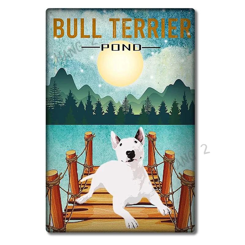 Funny Bull Terrier Dog Pet Bath Soap House Vintage Plaque Poster Tin Sign Wall Decor Hanging Metal Decoration 8x12 Inch
