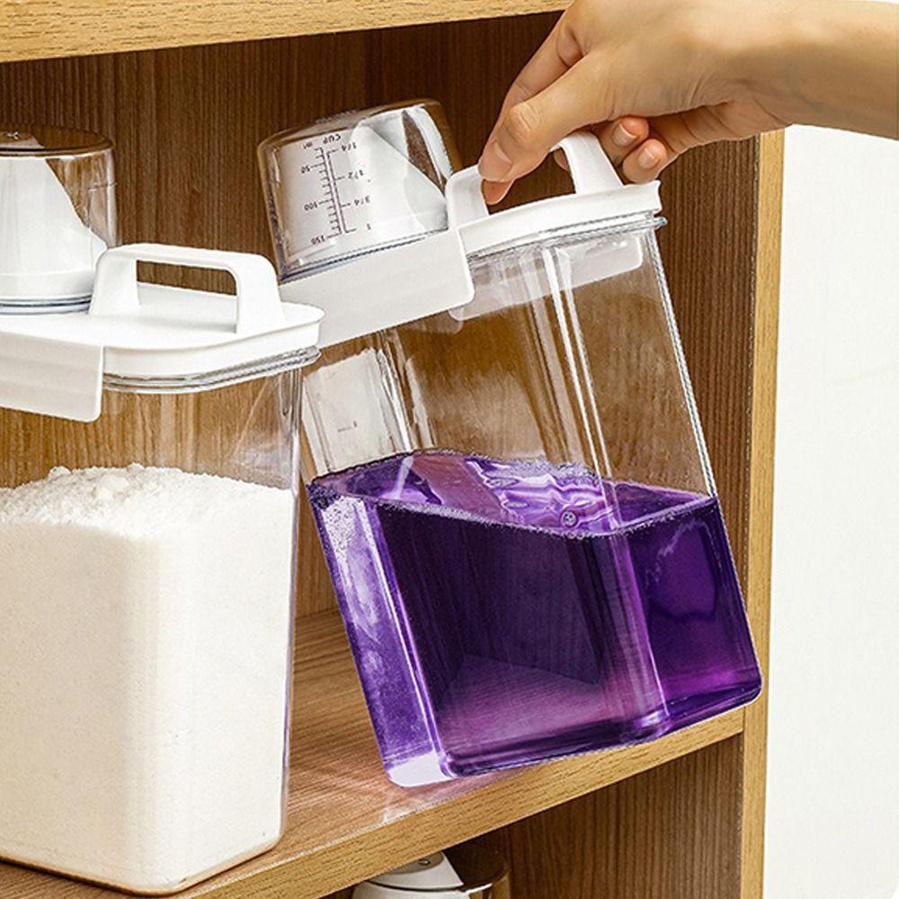 Airtight Washing Powder Storage Box Large Capacity Transparent Laundry Pod Bucket with Measuring Cup Laundry Detergent Dispenser