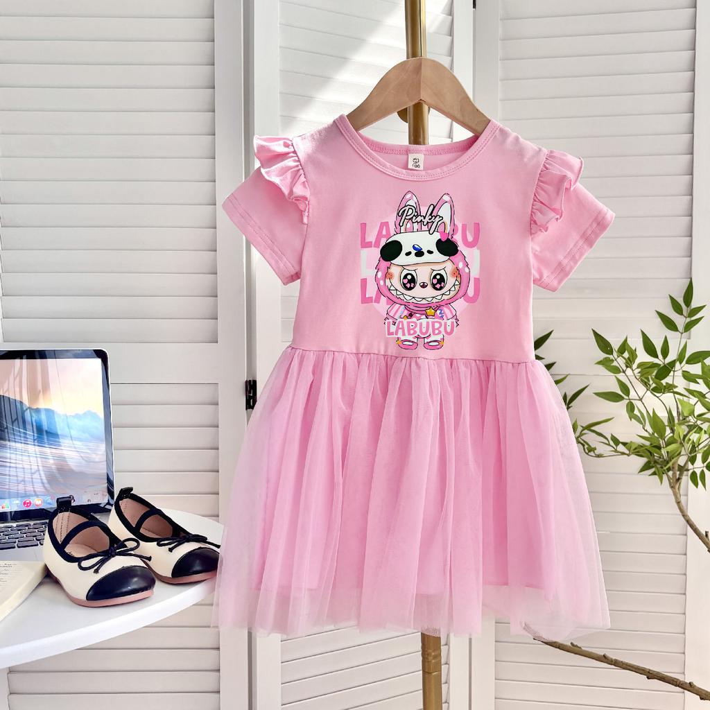Princess Tulle Dress for Girls, Children's Flying Sleeves, Short Sleeves, One-piece Dress for Summer