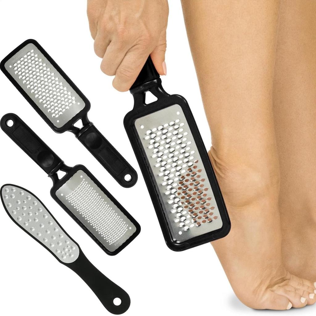 3pcs Foot Files, Feet Scraper for Dead Skin, Heel Grater, Callus Remover Scrubber Tool, Rasp for Cracked Heels - Stainless Steel Pedicure Filer For