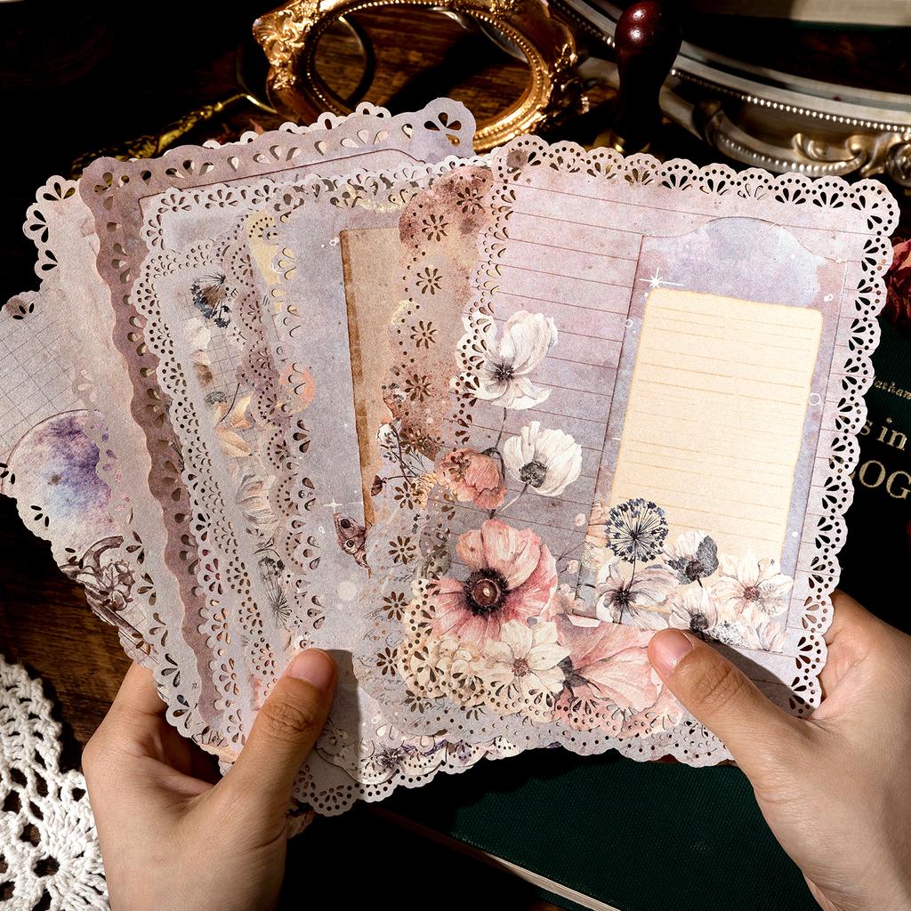 10pcs/pack Vintage Patterned Lace Paper Scrapbook Materials DIY Photo Album Collage Journalling Creative Stationery Supplies