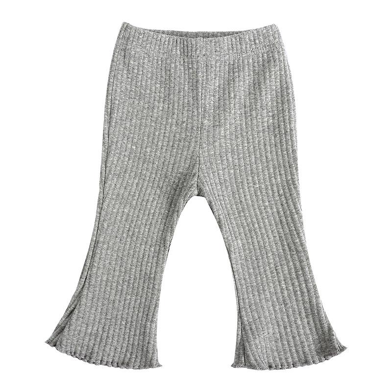 Children's Spring Summer Ribbed Flare Pants - Solid Color Elastic Casual Wear for Baby Girls and Toddlers