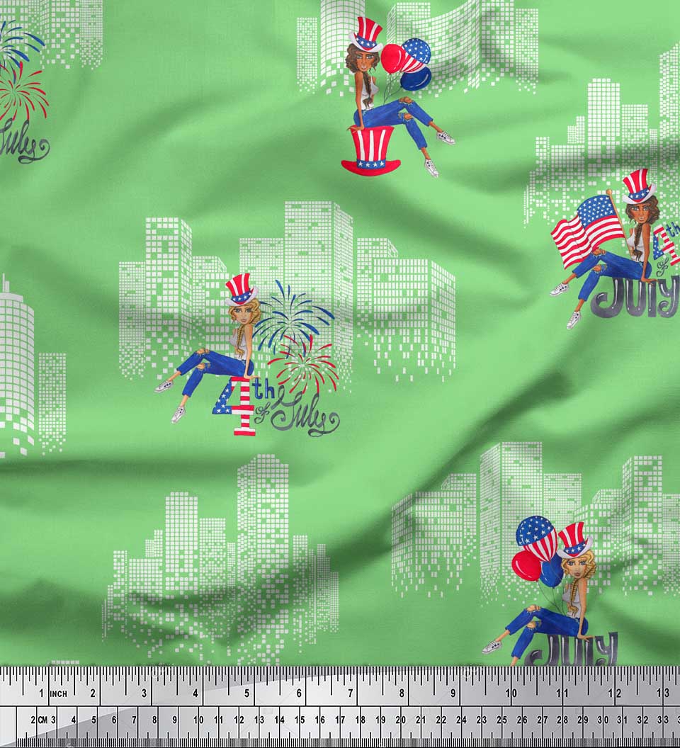 

Soimoi Blue Japan Crepe Satin Fabric Text,Women & Bulidings Architectural Decor Fabric Printed metre 42 Inch 42 Inch Wide - Poly Crepe зелений