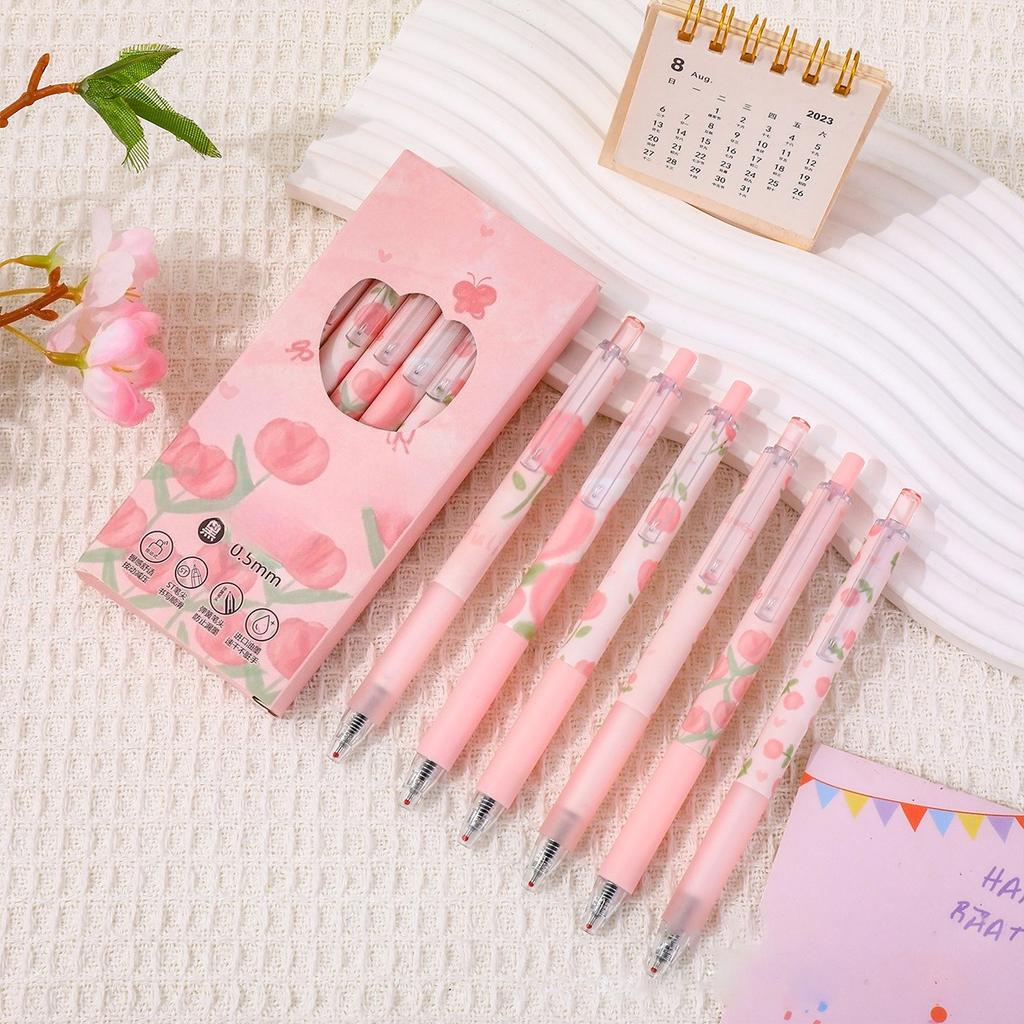 6Pcs Cute Butterfly Gel Pens Aesthetic Stationary Pens Kawaii Pen Stationery0.5 Mm Quick-drying Black Ink Pens Fine Point
